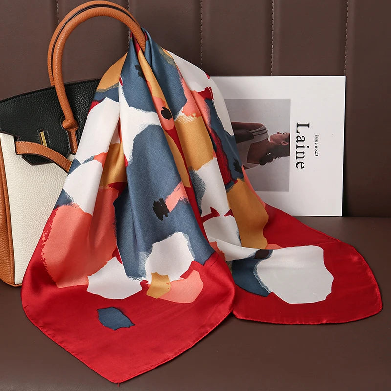 Luxury Print Satin Silk Square Scarf for Women Hijab Shawl & Elegant Wrap Accessory