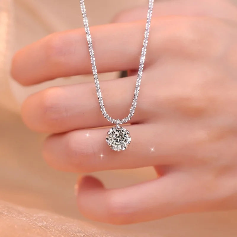 925 Sterling Silver VVSI Moissanite Crown Pendant Necklace GRA Certified