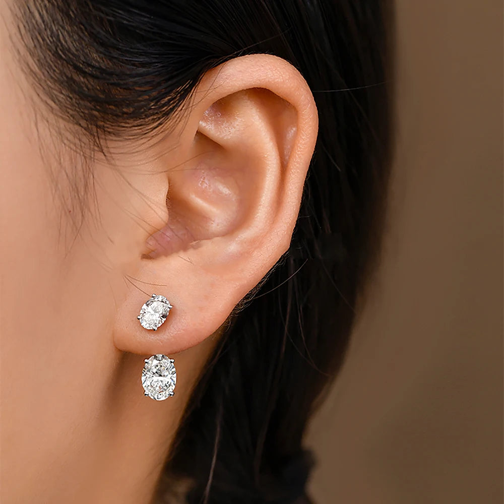 Oval Moissanite Drop Earrings-Detachable Ear cuff 925