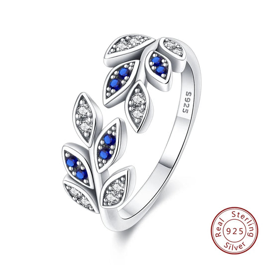 925 Sterling Sliver Blue Zircon Leaf Ring