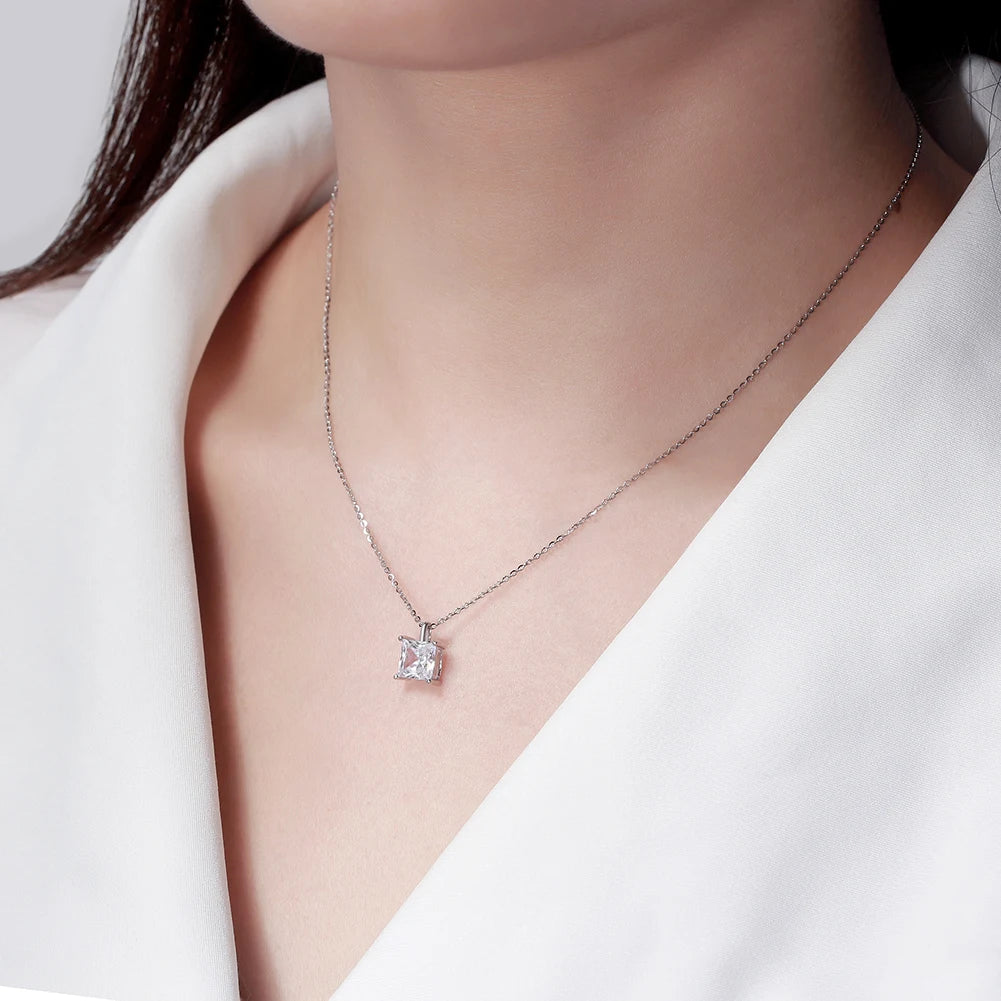925 Sterling Silver Princess Cut Solitaire Necklace Cubic Zirconia Pendant