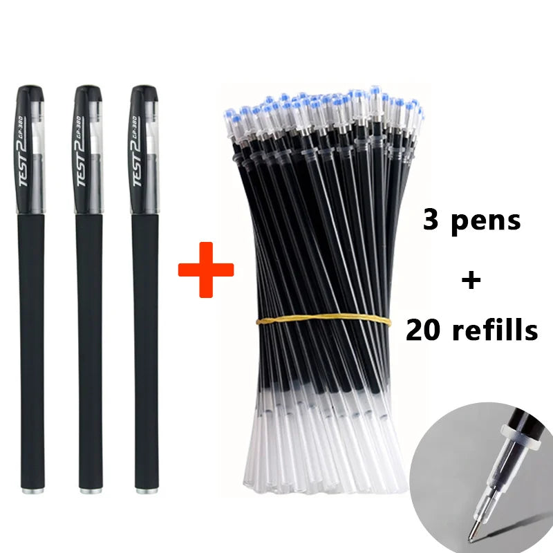 Glen Pens Set - Black Blue Red Refill Bullet Tip 0.5mm Smooth Writing Pens