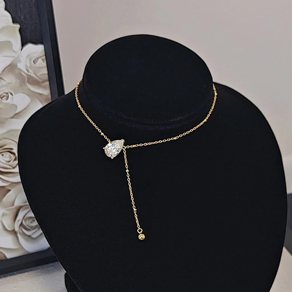 925 Sterling Silver Pear Cut Moissanite Pendant Necklace Y-Style Solitaire Diamond Neck Chaîne