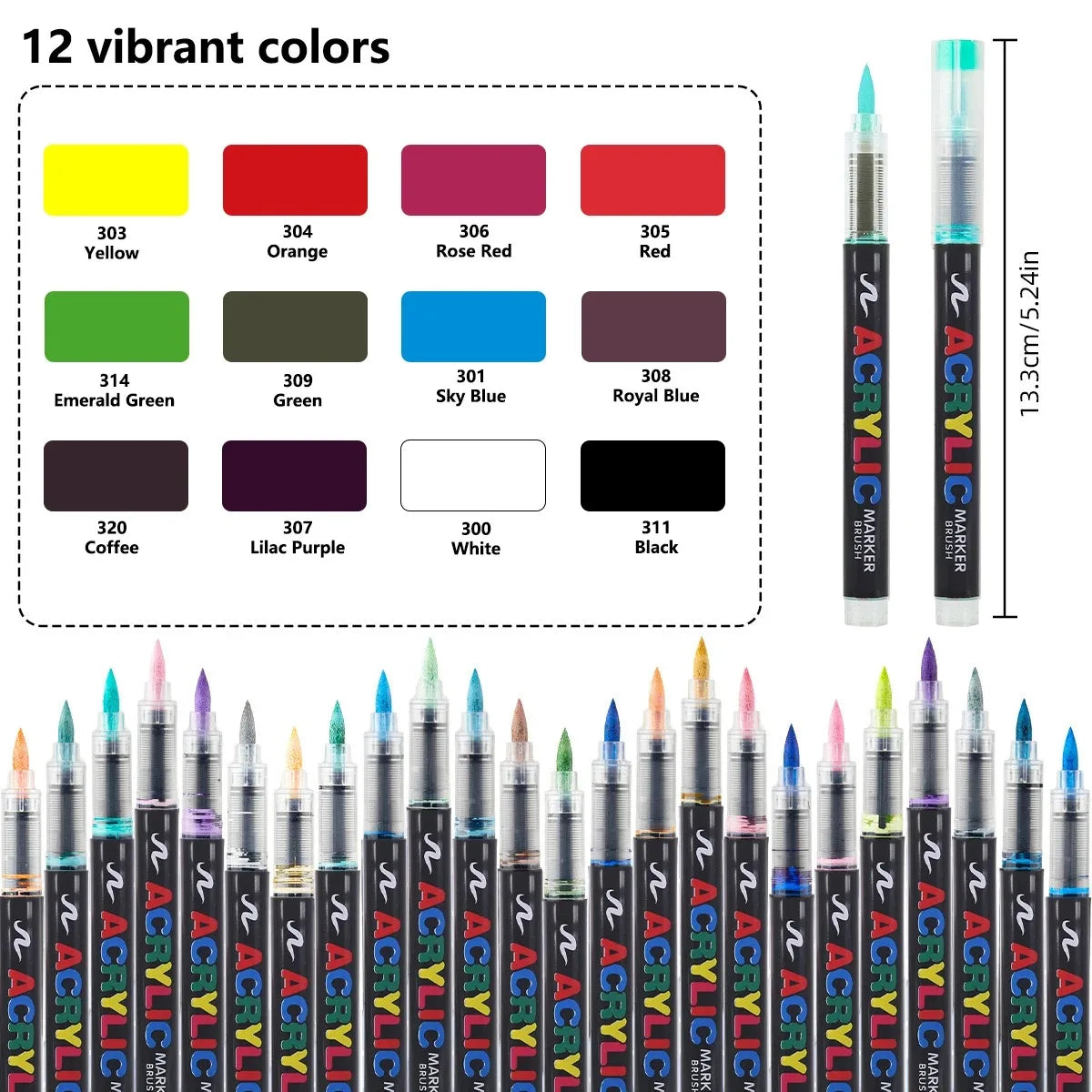 12-366 Colors Acrylic Set- Waterproof Art Brush Pens for Drawing