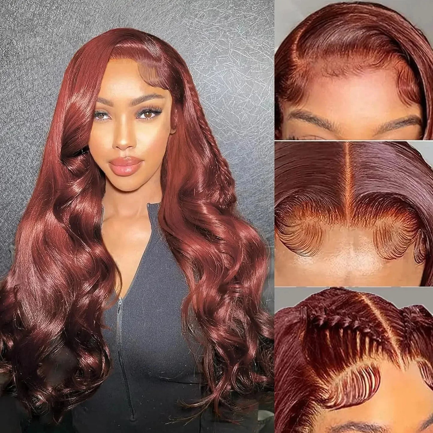 13x4 Reddish Brown Body Wave Lace Front Wig Human Hair HD Lace Pre-Plucked 4x4 Closure