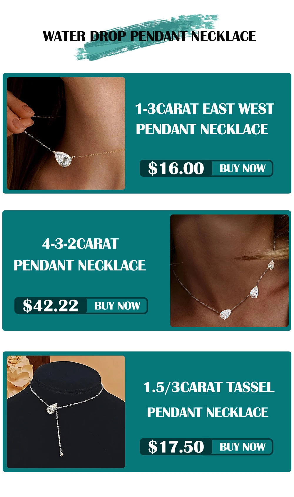 925 Sterling Silver Pear Cut Moissanite Pendant Necklace Y-Style Solitaire Diamond Neck Chaîne