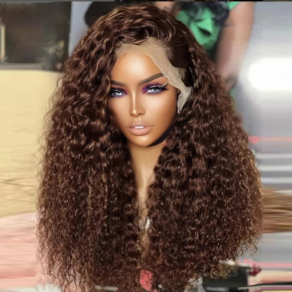 Deep Wave Frontal Wig 13x4 13x6 HD Lace - 30 Inch Chocolate Brown Human Hair