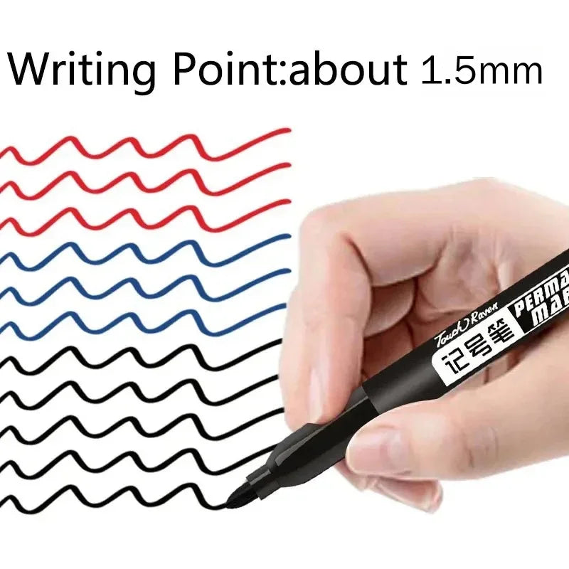 Permanent Maker Pen Set-Waterproof Drawing Markers in Black, Blue & Red
