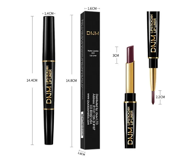 DNM 2-in-1 Matte Lipstick & Lip Liner Pencil - Long-Lasting Waterproof