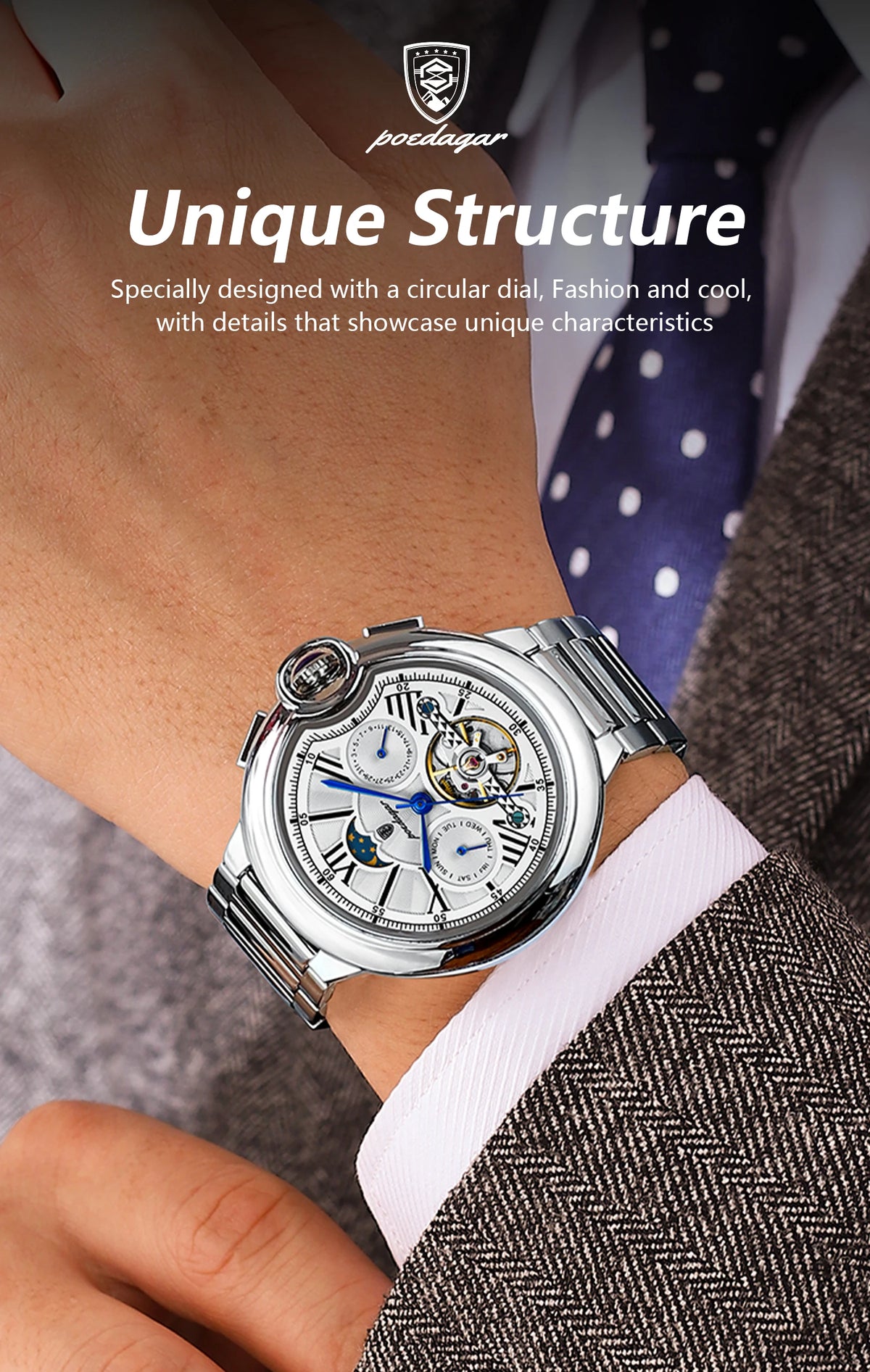 POEDAGAR 1413 Men's Automatic Watch with Day & Date Display