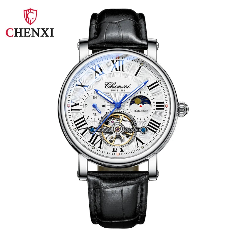 Watch For Men Business Fashion Genuine Leather Waterproof Mechanical Watch New 2024