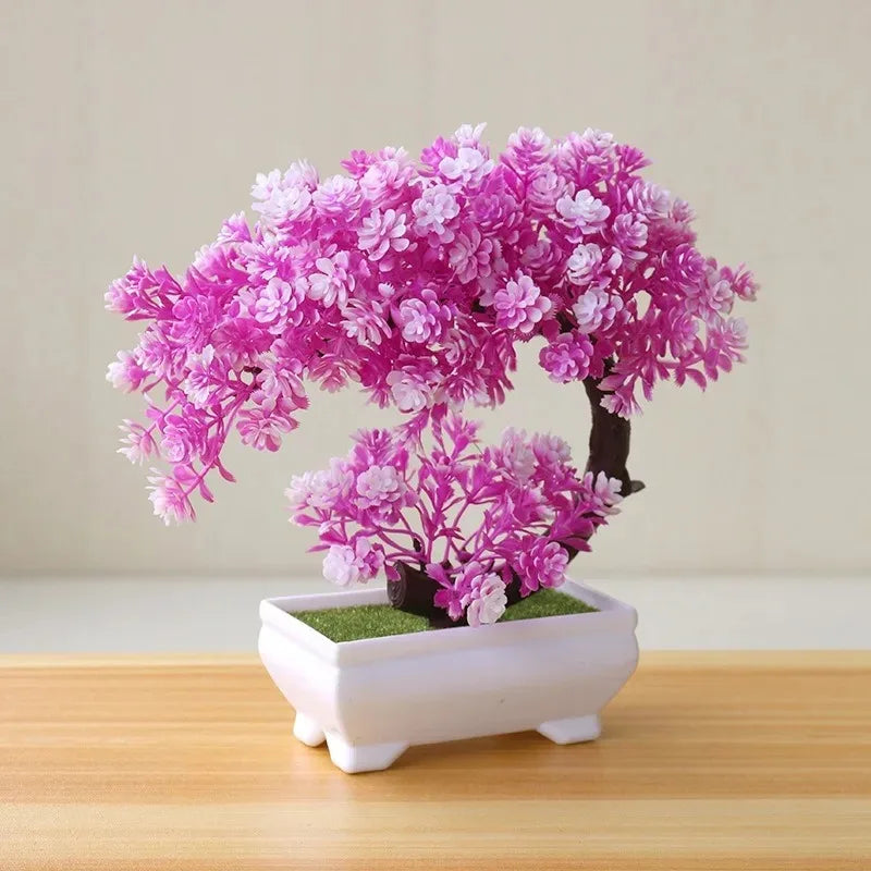 Artificial Bonsai with Faux Flowers Potted Fake Plant for Home, Wadding & Housewarmings Decor