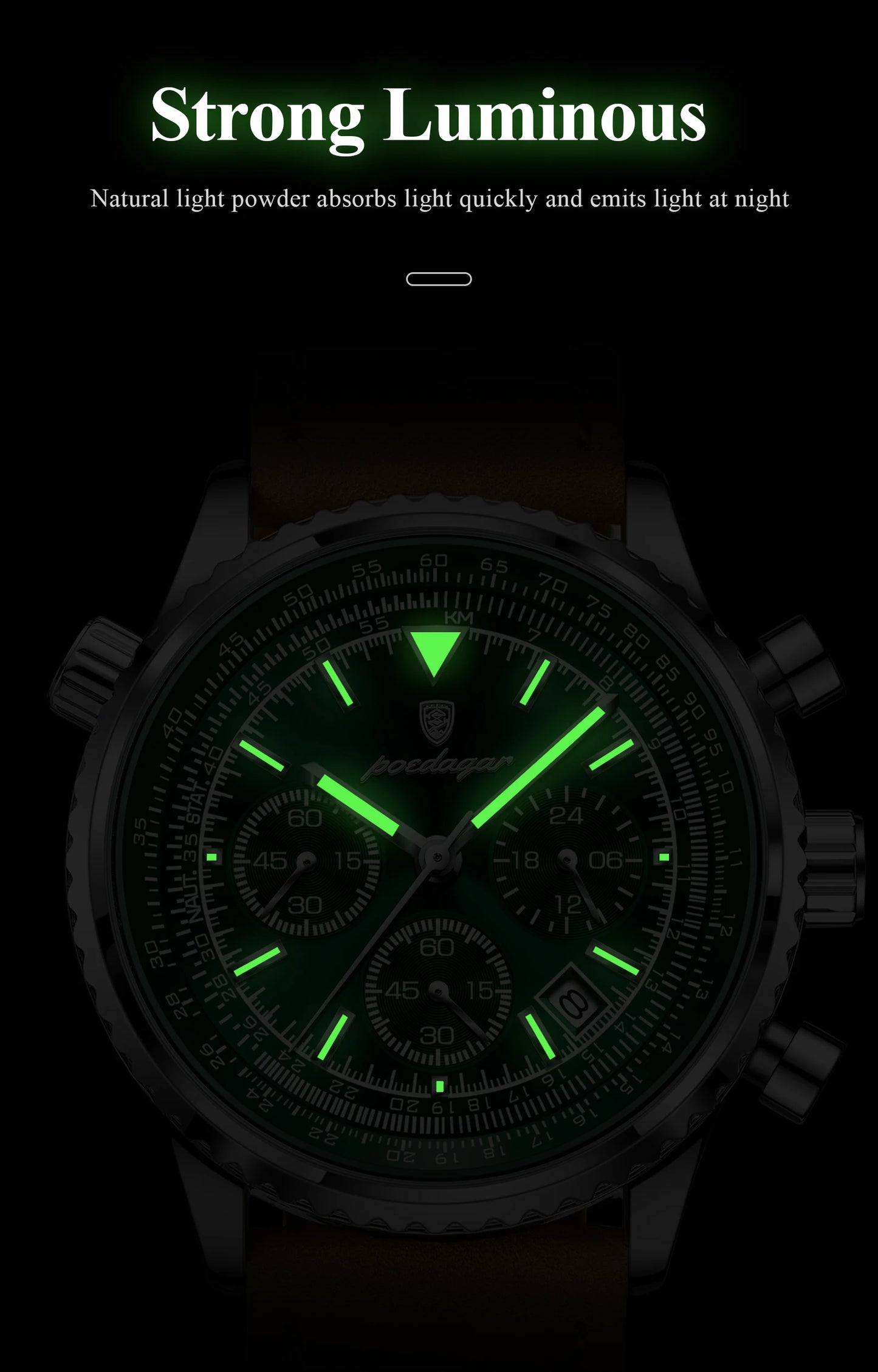 POEDAGAR Men's Luxury Business Luxury Business Watch Waterproof Choreograph Date Leather Quratz Wristwatch Date