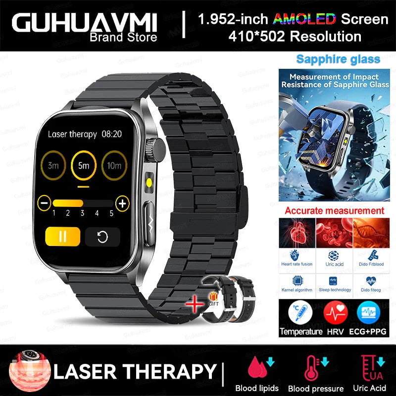 2025 Nursing Grade Laser Therapy Smartwatch- ECG PPG Blood Pressure Uric Acid Monitor