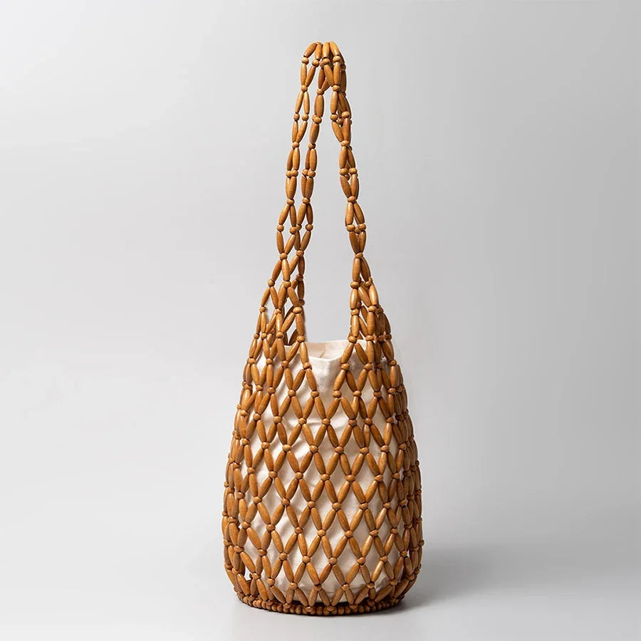 Women's Woven Bucket Bag- Hollow Out Beach Tote Shoulder Handbag