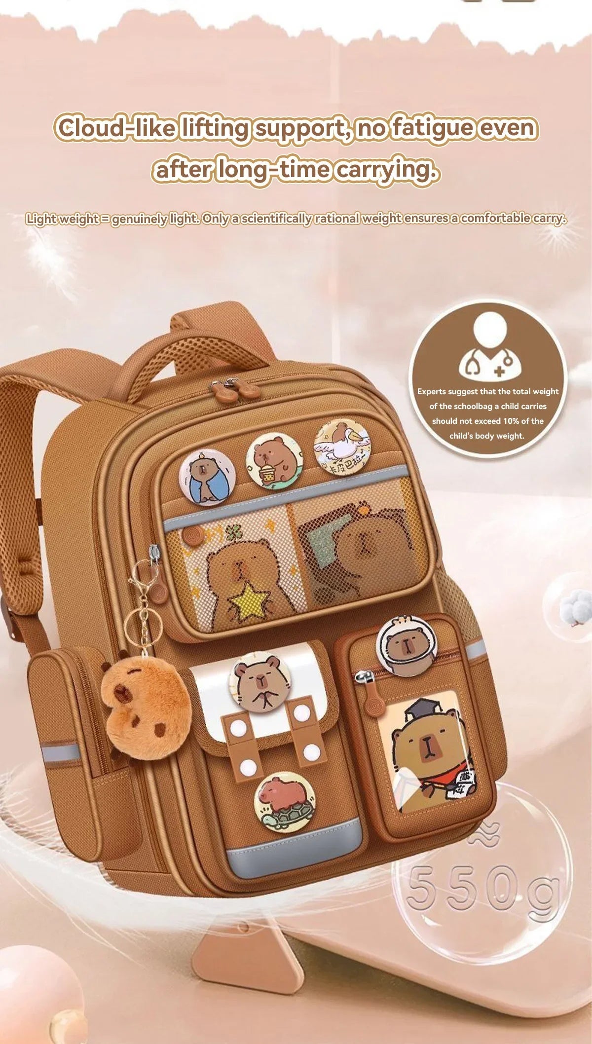 Capybara School Bag -Waterproof Backpack for Kids & Students