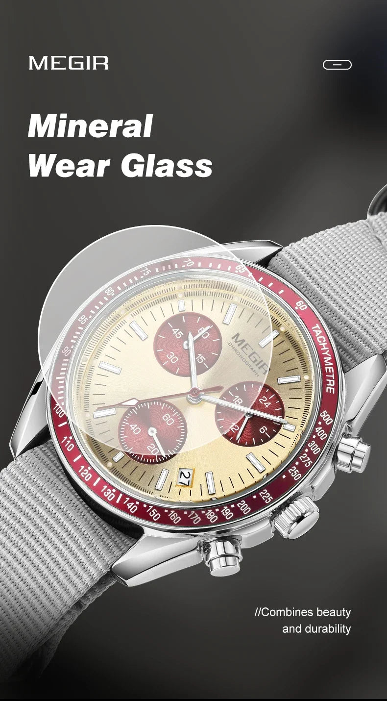 MEGIR Men's Luxury Sport Watch Chronograph Quartz Canvas Wristwatch