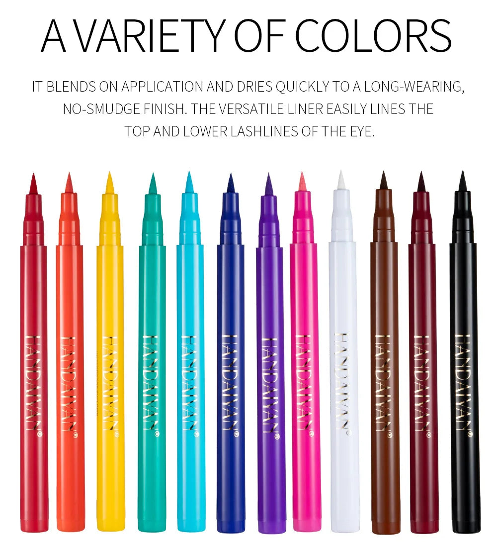 12- Color Waterproof Liquid Eyeliner Set - Vibrant Eye Makeup Pencils