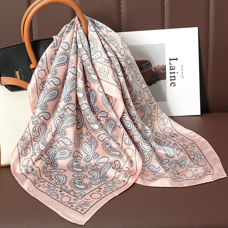 Luxury Print Satin Silk Square Scarf for Women Hijab Shawl & Elegant Wrap Accessory