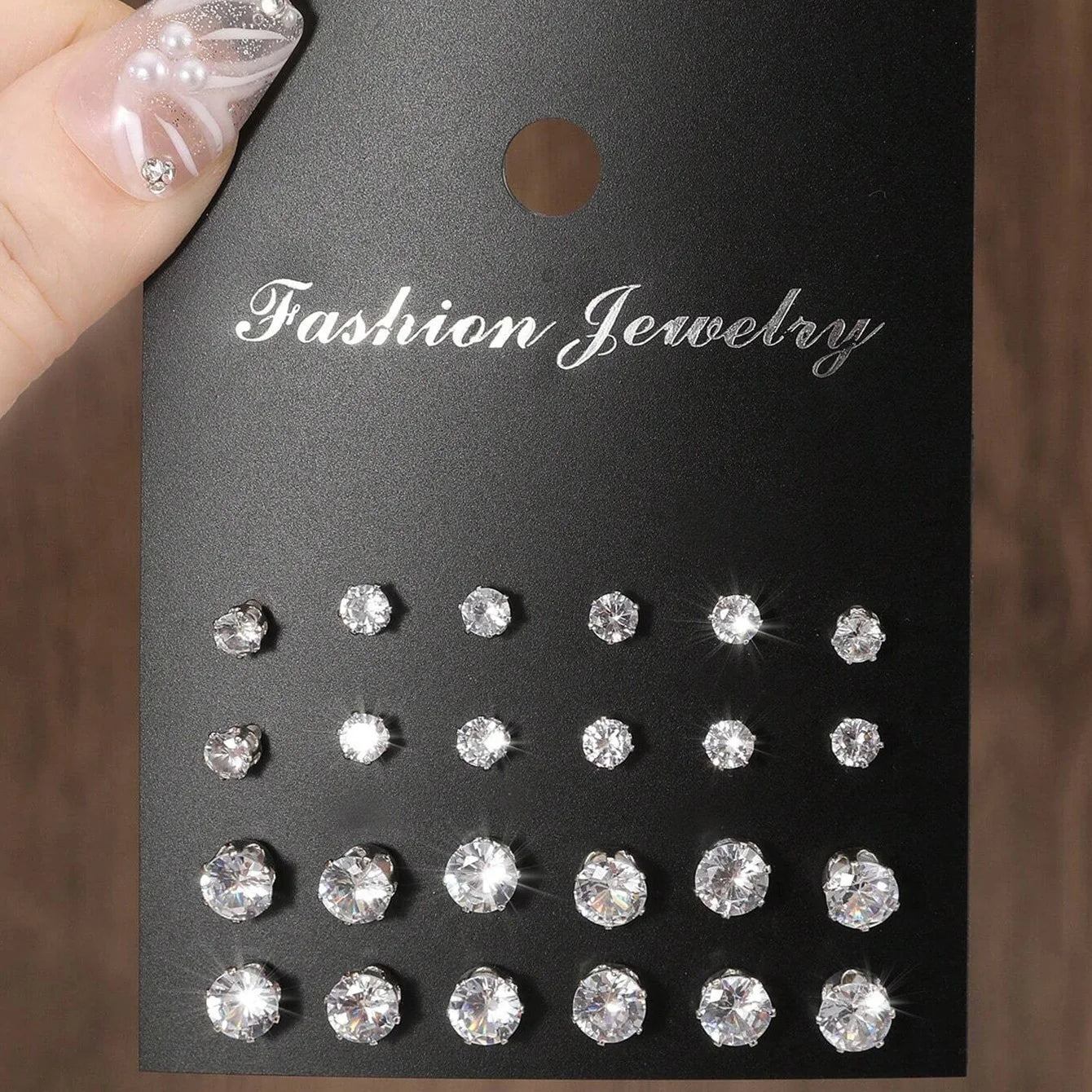 12-Pair Luxurious Shiny Zirconia Stud Earrings Set for Women