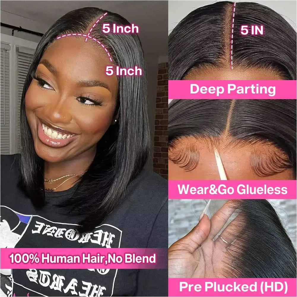 Premium Glueless Bob Wig - Wear and Go Human Hair
