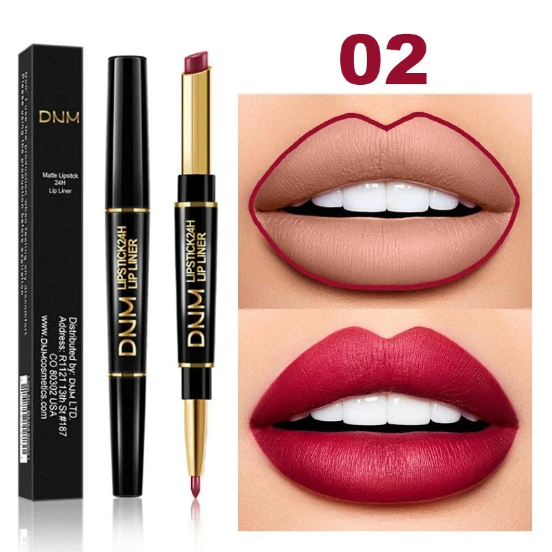 DNM 2-in-1 Matte Lipstick & Lip Liner Pencil - Long-Lasting Waterproof