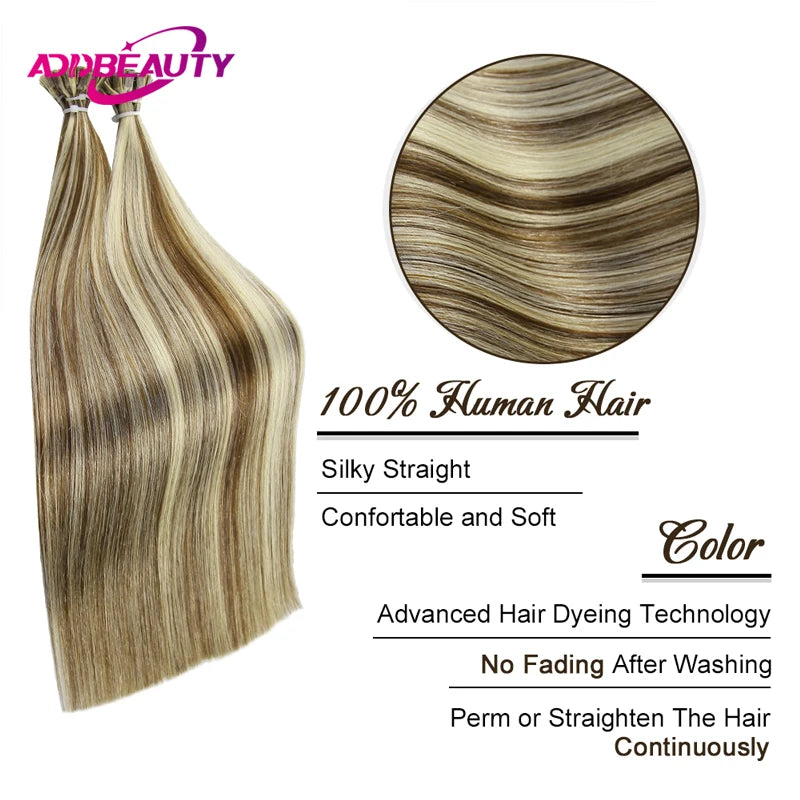Straight Human Hair Extensions - Fusion Flat Tip Keratin Bond Natural Hair