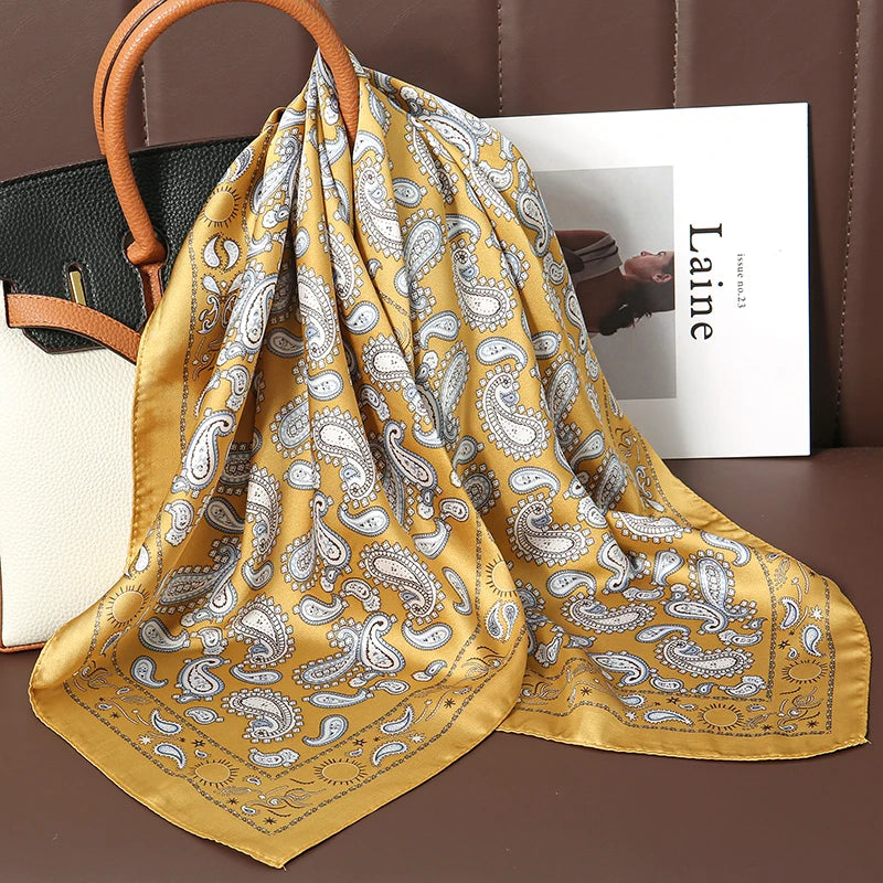 Luxury Print Satin Silk Square Scarf for Women Hijab Shawl & Elegant Wrap Accessory