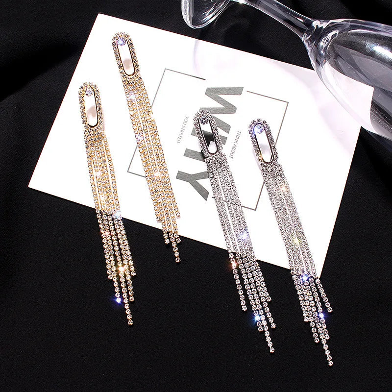 Rhinestone Tessel Drop Earrings