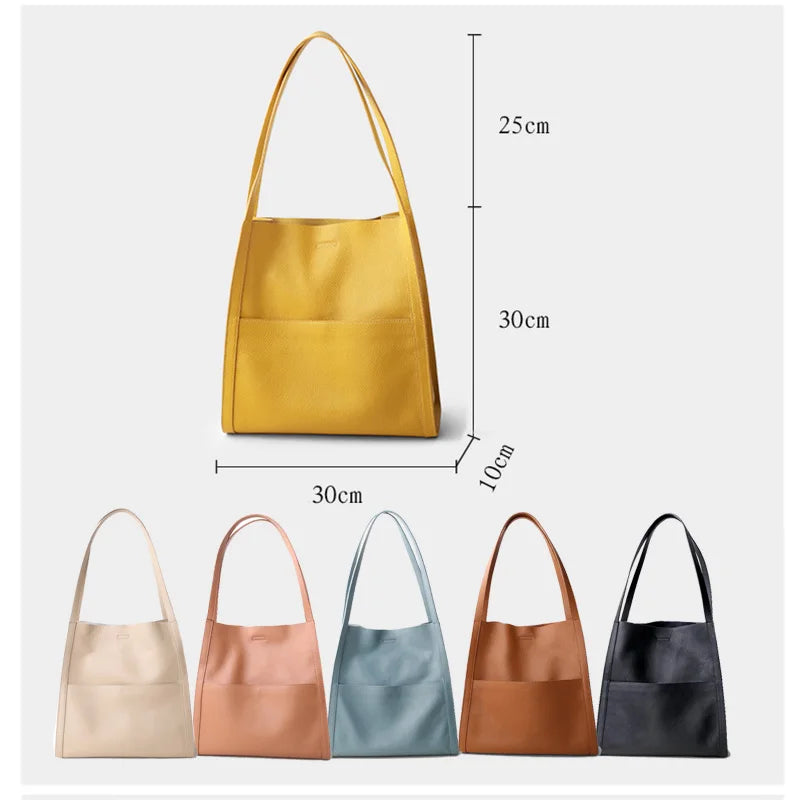 Luxury 100% Genuine Cowhide Leather Tote Bucket Bag