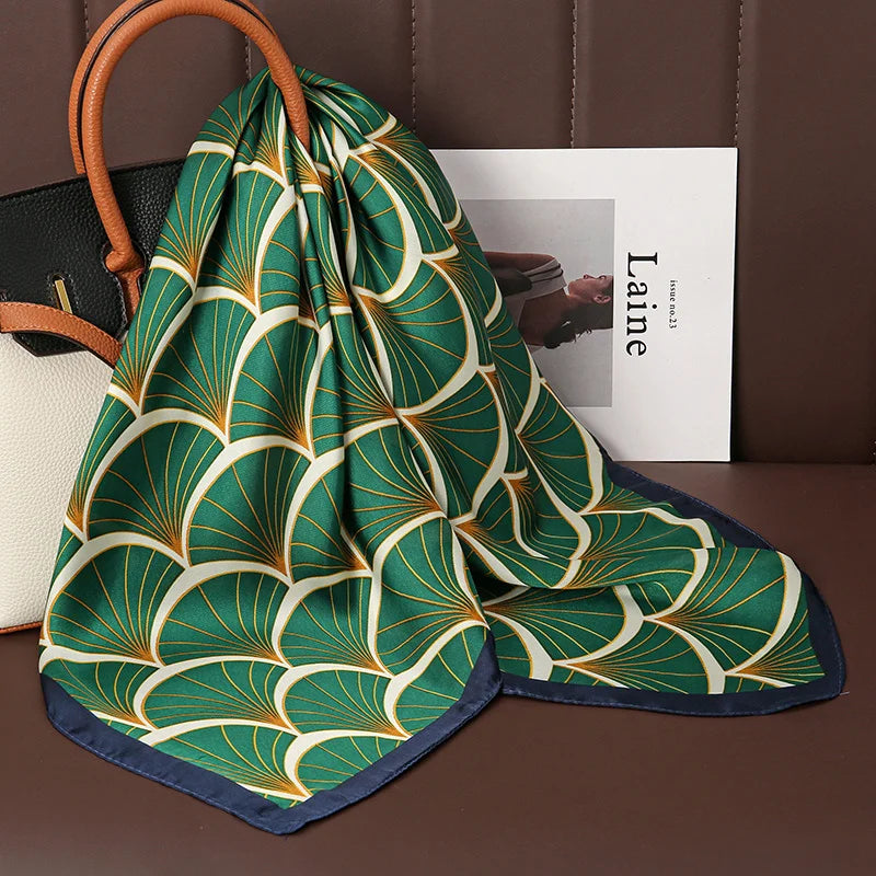 Luxury Print Satin Silk Square Scarf for Women Hijab Shawl & Elegant Wrap Accessory