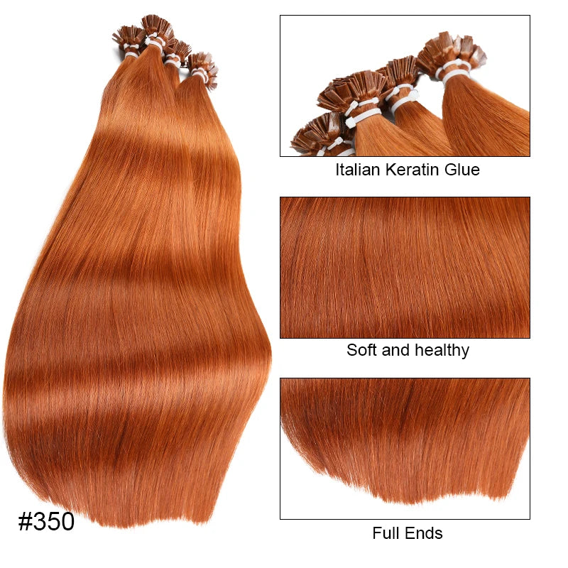 Straight Human Hair Extensions - Fusion Flat Tip Keratin Bond Natural Hair