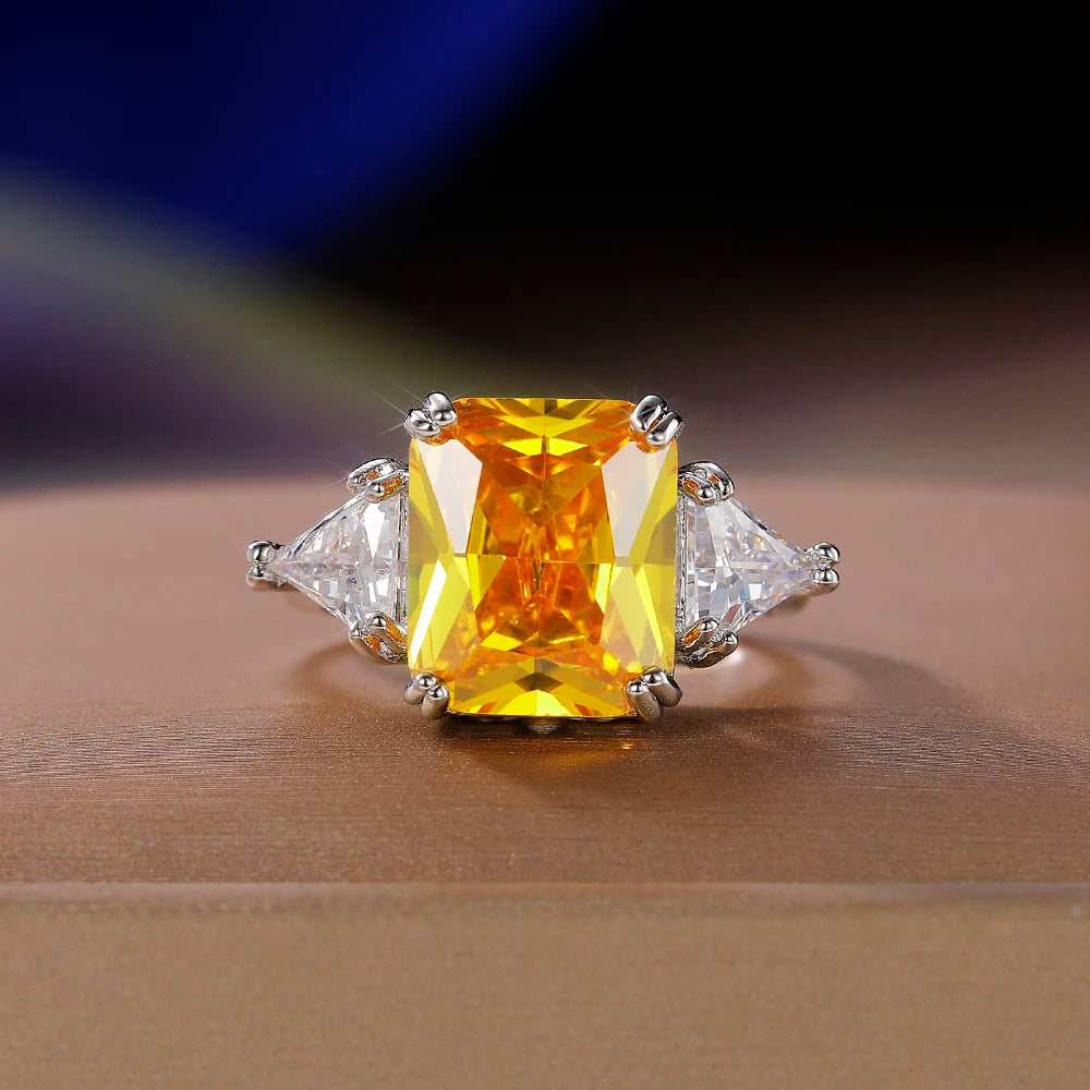 Geometric Yellow Cubic Zirconia Gold Ring