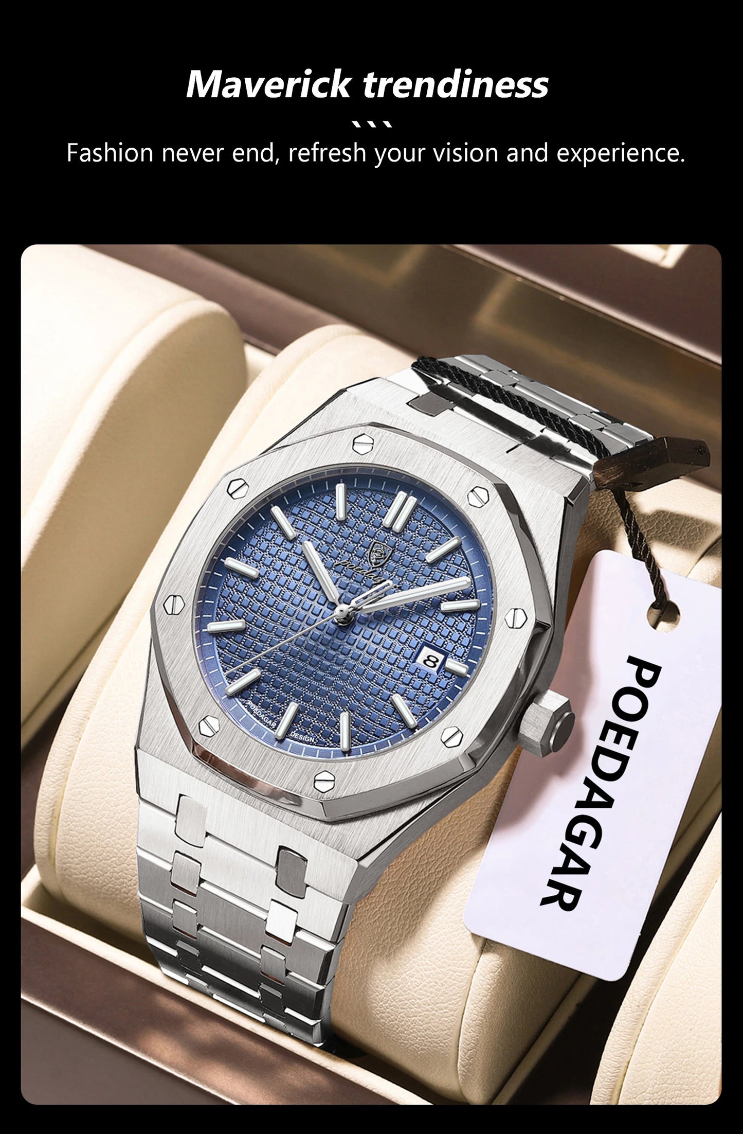 POEDAGAR Men's Luxury Watch -Luminous Waterproof Stainless Steel