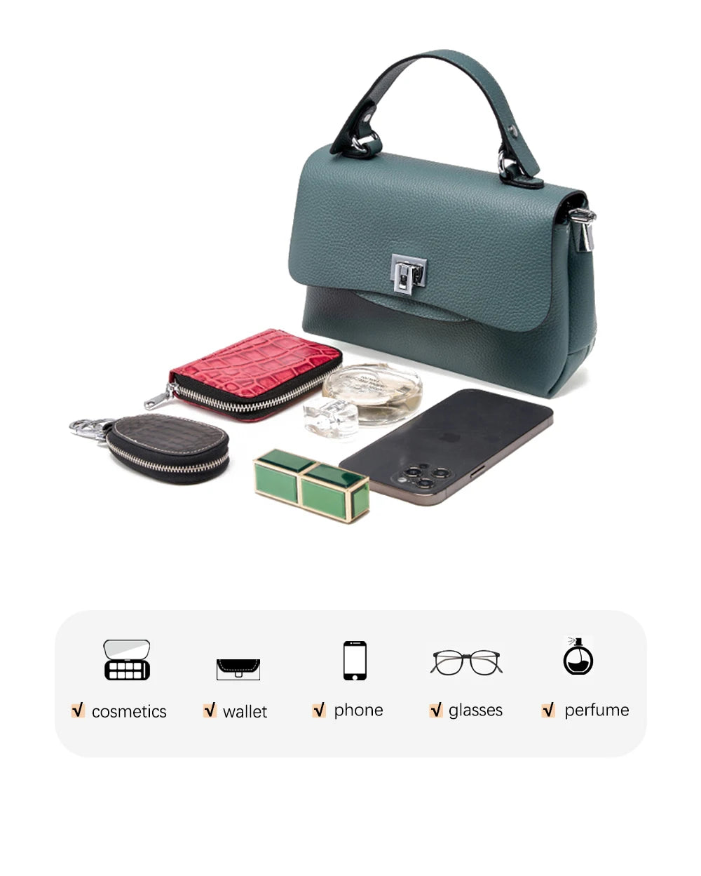 Women's Genuine Leather Top - Handle Envelop Bag - Luxury Crossbody Handbag