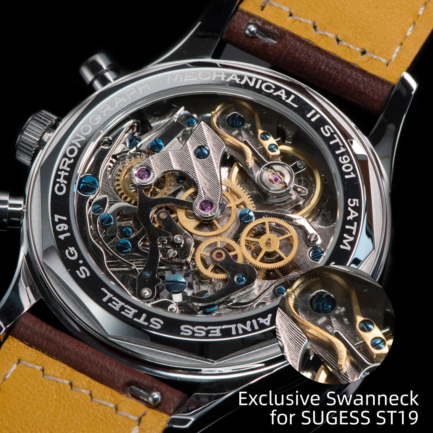 SUGESS Watch of Men Chronograph Mechanical Wristwatches Tianjin ST19 Swanneck Movement Pilot Men's Watch Sapphire Crystal Gift V2