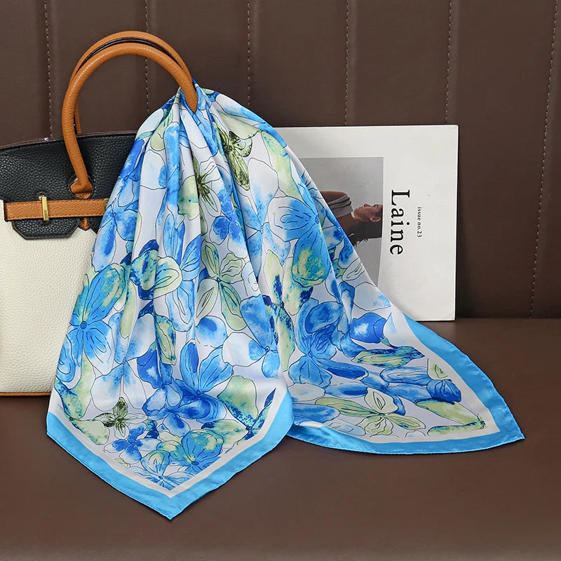 Luxury Print Satin Silk Square Scarf for Women Hijab Shawl & Elegant Wrap Accessory