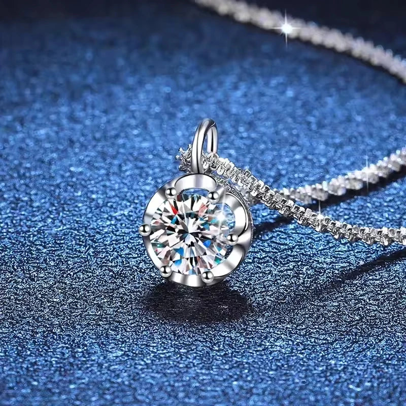 925 Sterling Silver VVSI Moissanite Crown Pendant Necklace GRA Certified