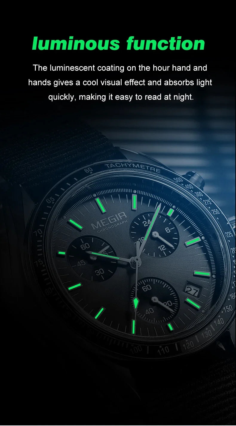 MEGIR Men's Luxury Sport Watch Chronograph Quartz Canvas Wristwatch
