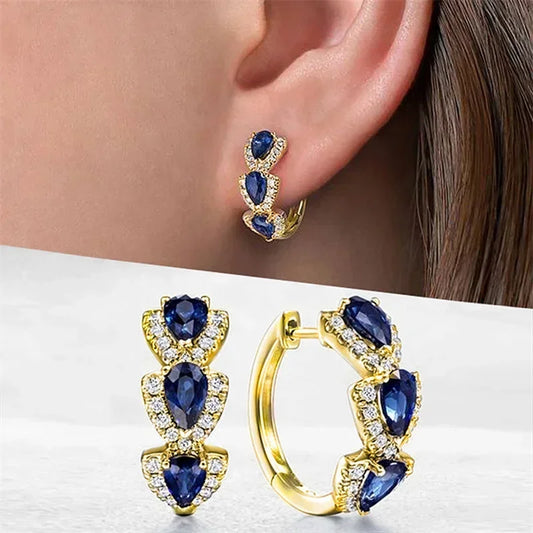 Blue Zircon Waterdrop Hoop Earrings