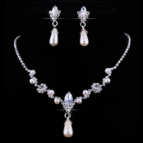 Luxury Pearl & Rhinestone Bridal Jewelry Set - Necklace & Earrings