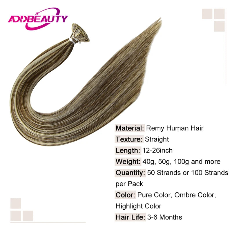 Straight Human Hair Extensions - Fusion Flat Tip Keratin Bond Natural Hair