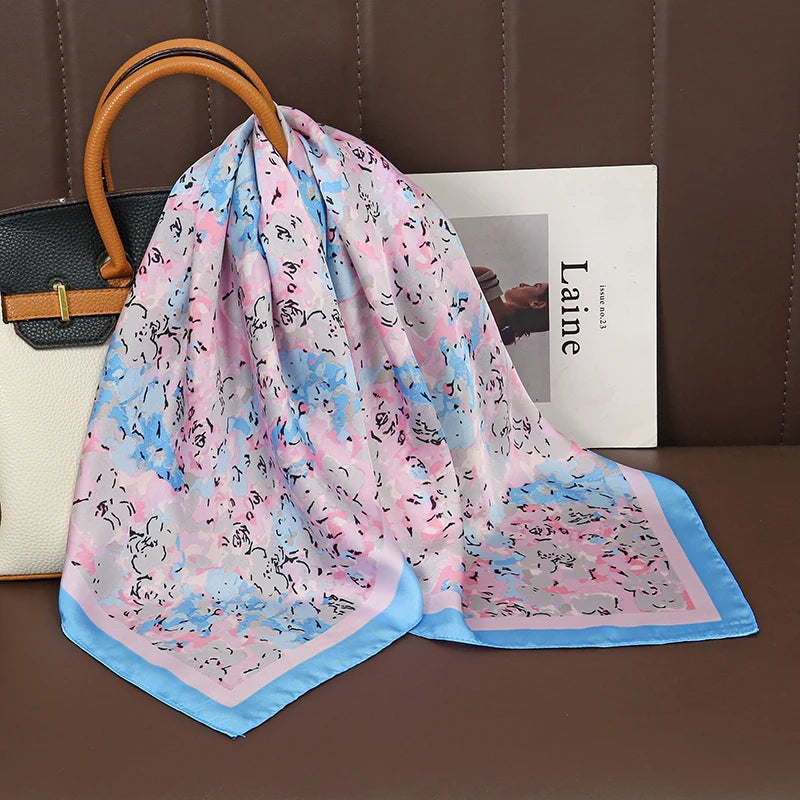 Luxury Print Satin Silk Square Scarf for Women Hijab Shawl & Elegant Wrap Accessory