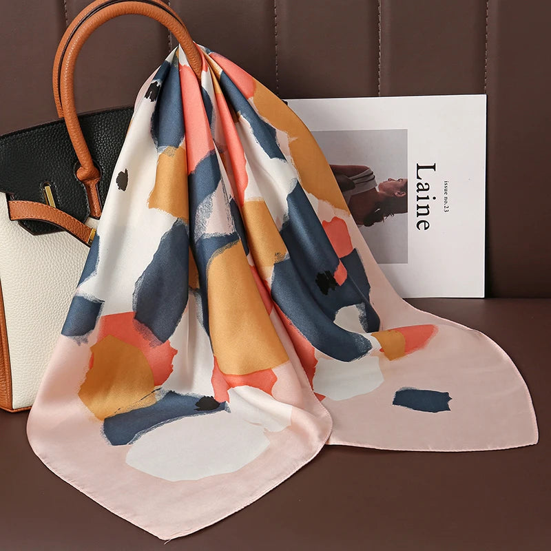 Luxury Print Satin Silk Square Scarf for Women Hijab Shawl & Elegant Wrap Accessory