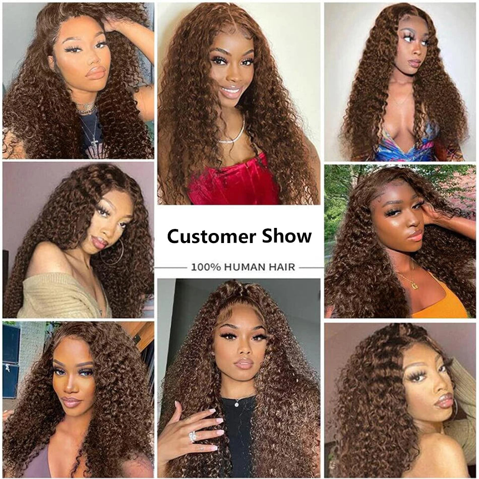Deep Wave Frontal Wig 13x4 13x6 HD Lace - 30 Inch Chocolate Brown Human Hair