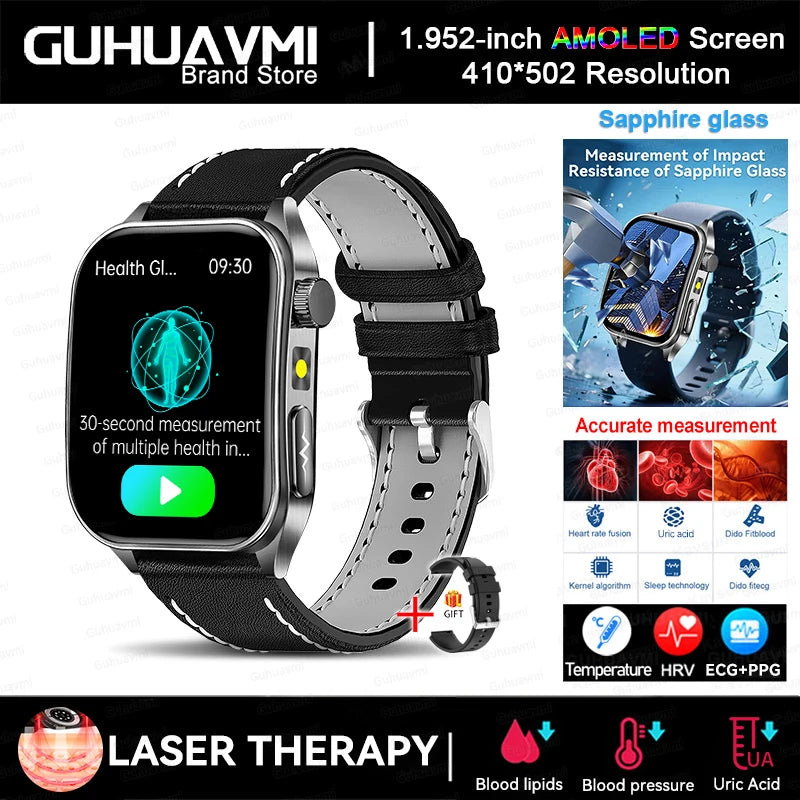 2025 Nursing Grade Laser Therapy Smartwatch- ECG PPG Blood Pressure Uric Acid Monitor