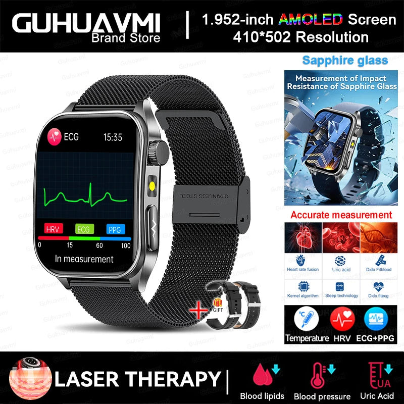 2025 Nursing Grade Laser Therapy Smartwatch- ECG PPG Blood Pressure Uric Acid Monitor