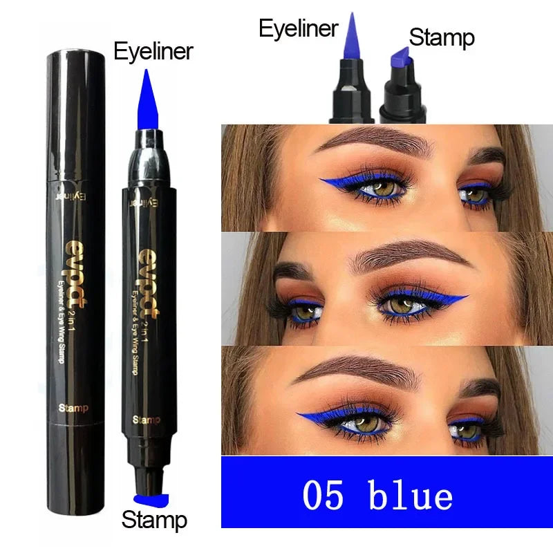 2 In1 Liquid Glitter Eyeliner Stamp Thin Seal Makeup Black Red Green Fast Dry Eye Liner Pencil 7 Color Blue Brown Smoky Eyes