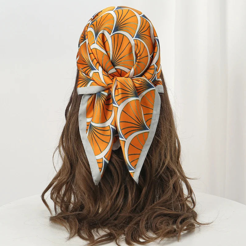 Luxury Print Satin Silk Square Scarf for Women Hijab Shawl & Elegant Wrap Accessory