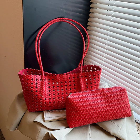 Women's Woven Shoulder Bag - Luxury Designer Tote Purse Handbag